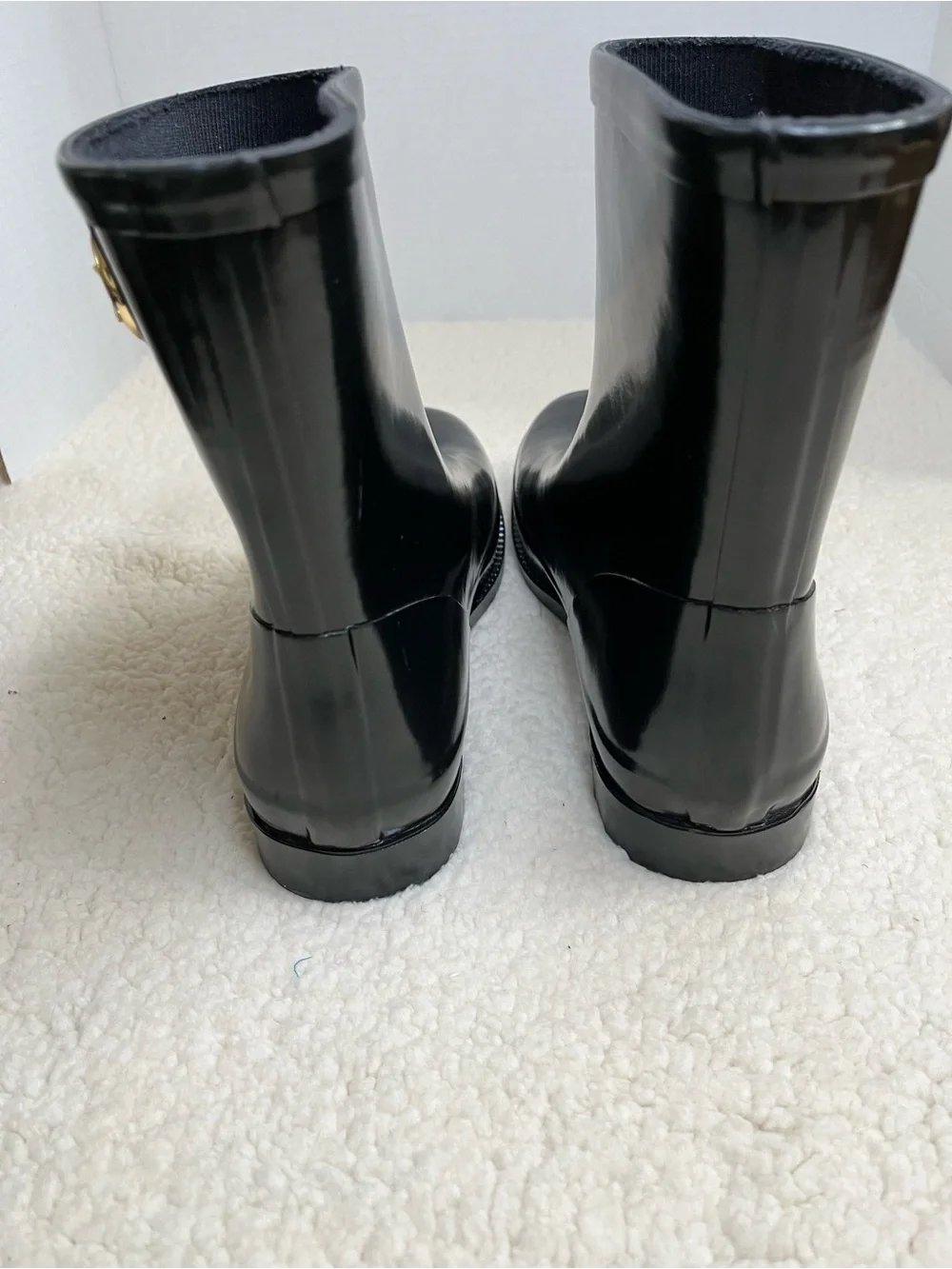 Michael Kors Benji Gold Logo Rain Boots Glossy Black Waterproof  Size 10